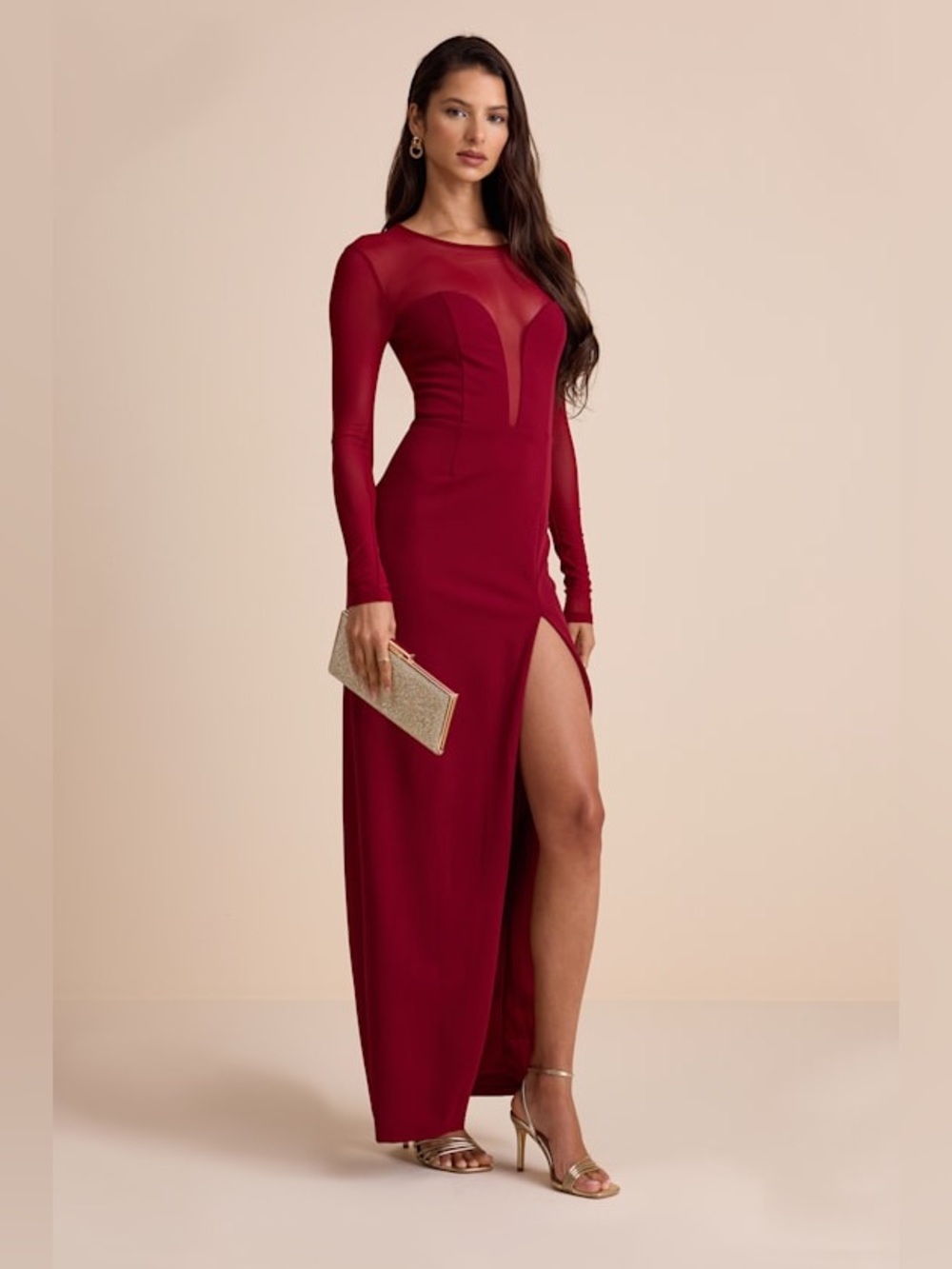 Lulus Impeccable Mystique Burgundy Long Sleeve Maxi Dress New with Tags Medium
